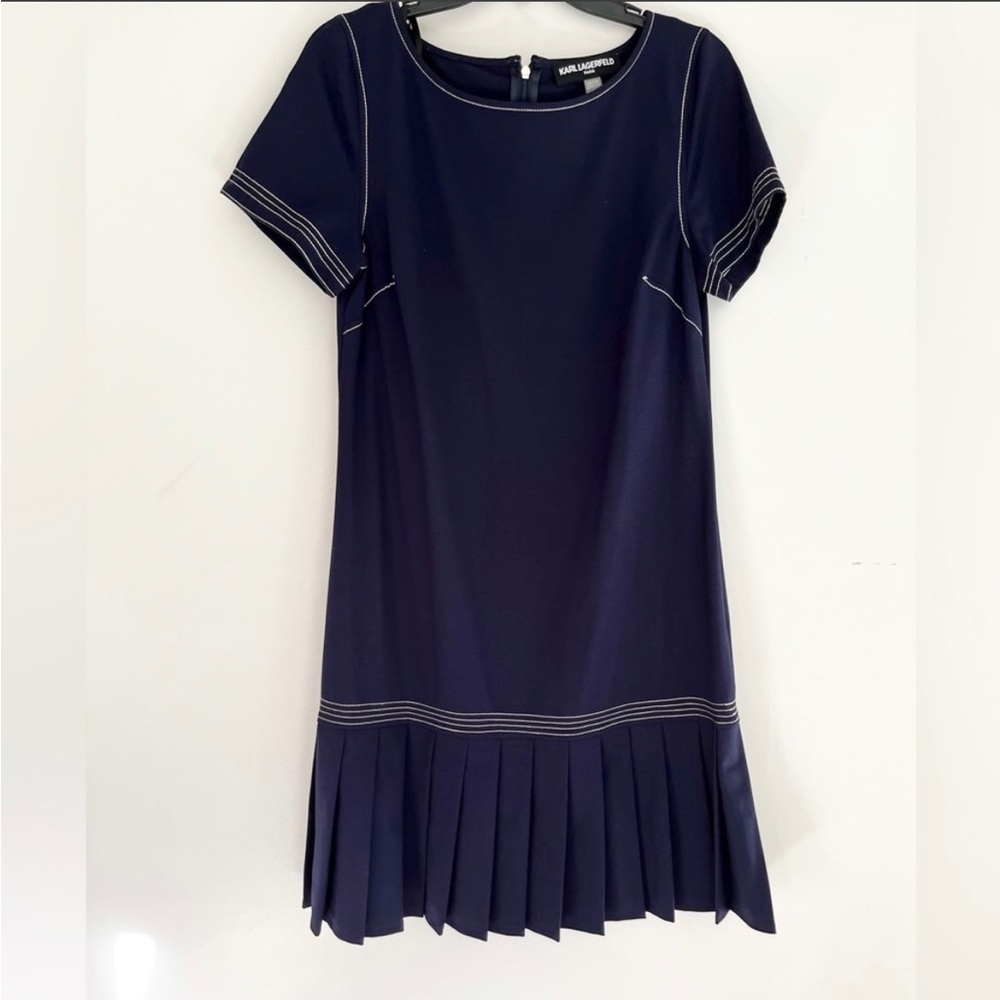 Karl Lagerfeld Navy Blue Pleated Dress